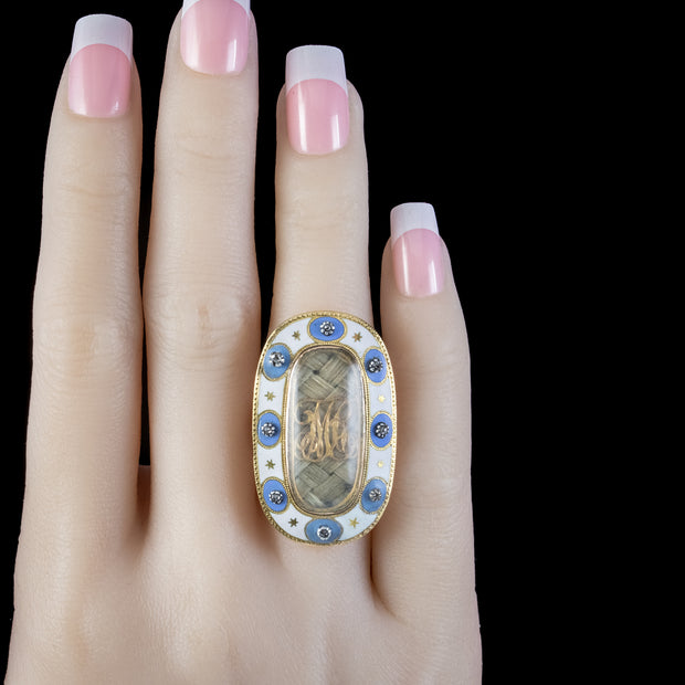 Antique Georgian Diamond Enamel Mourning Ring 