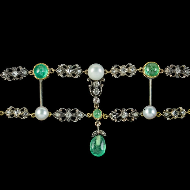 Antique Georgian Emerald Diamond Pearl Bracelet Silver 18ct Gold
