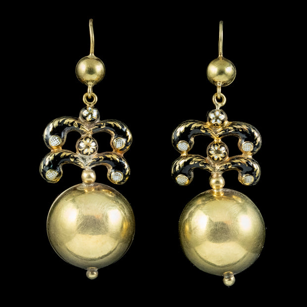 Antique Georgian Enamel Drop Earrings 18ct Gold Circa 1820