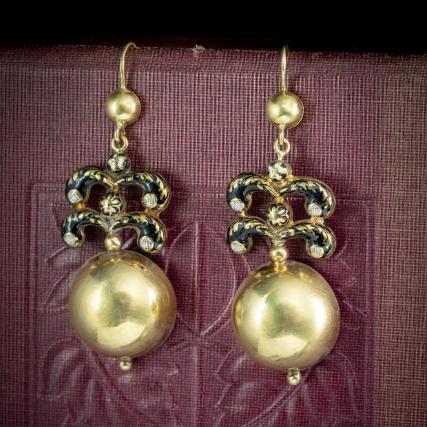 Antique Georgian Enamel Drop Earrings 18ct Gold Circa 1820