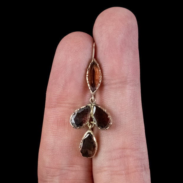 Antique Georgian Flat Cut Garnet Drop Earrings 18ct Gold Circa 1790