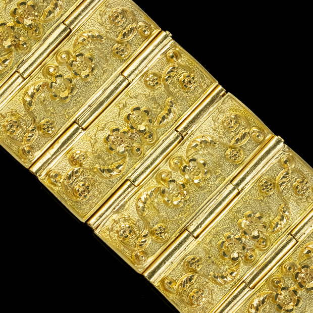 Antique Georgian Floral Cuff Bracelet Pinchbeck 18ct Gold Gilt