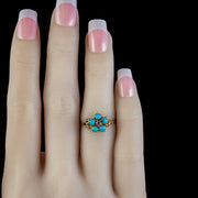 Antique Georgian Forget Me Not Turquoise Ruby Ring Circa 1800