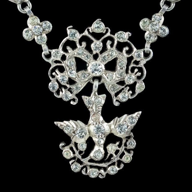 Antique Georgian French Paste Saint Esprit Dove Necklace Silver