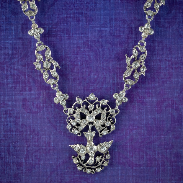 Antique Georgian French Paste Saint Esprit Dove Necklace Silver