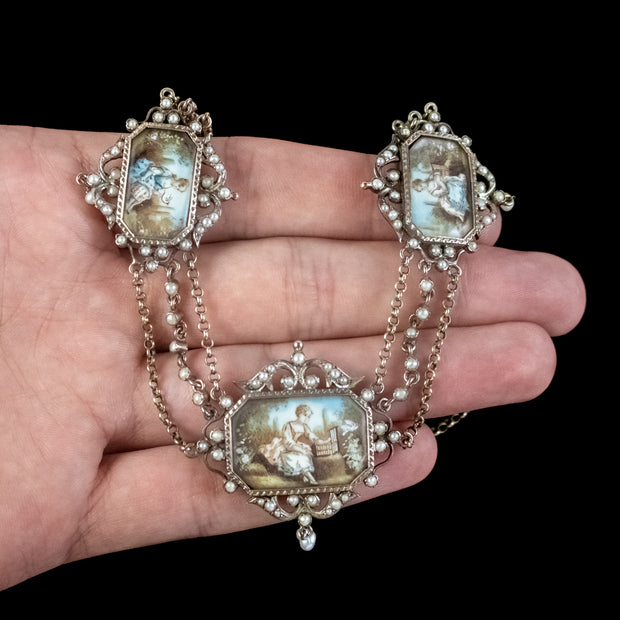 Antique Georgian French Pearl Miniature Lavaliere Necklace Circa 1820
