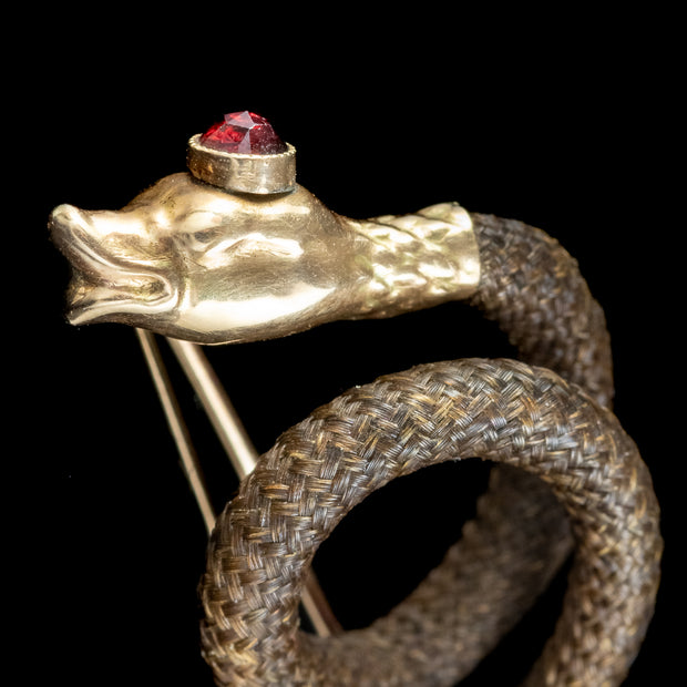 Antique Georgian Garnet Mourning Snake Pin 18ct Gold With Box 