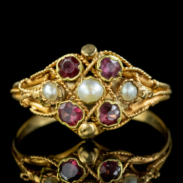 Antique Georgian Garnet Pearl Cluster Ring Circa 1820