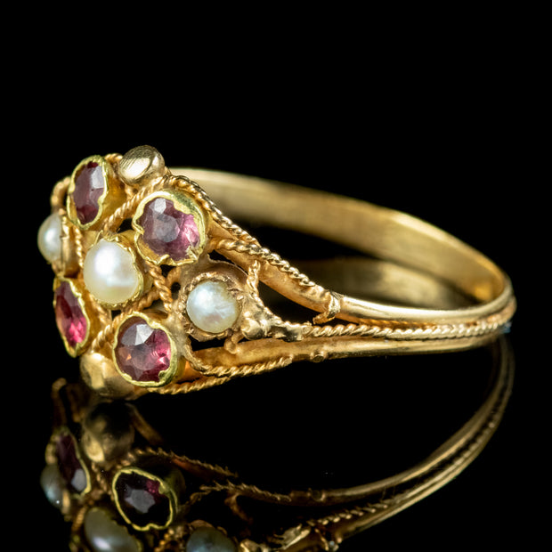 Antique Georgian Garnet Pearl Cluster Ring Circa 1820