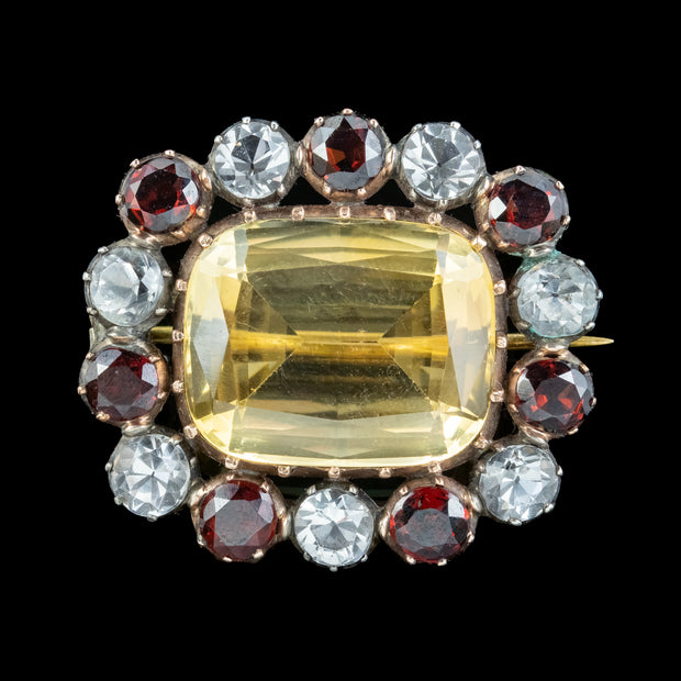 Antique Georgian Harlequin Brooch Citrine Garnet Crystal 