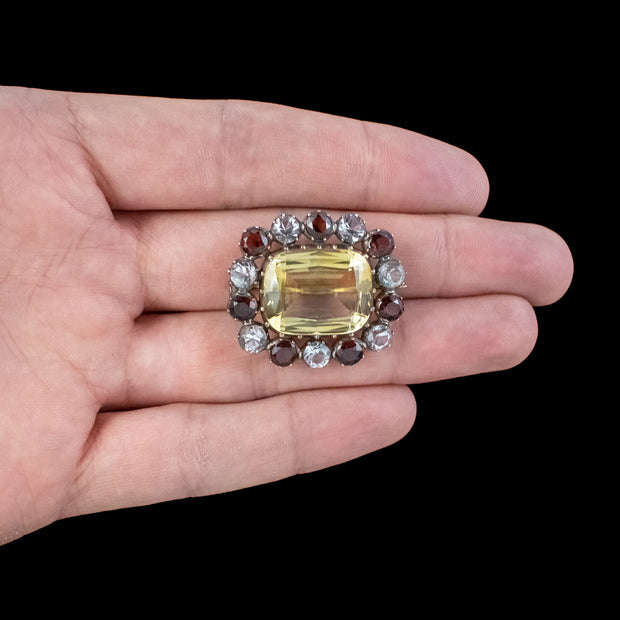 Antique Georgian Harlequin Brooch Citrine Garnet Crystal 