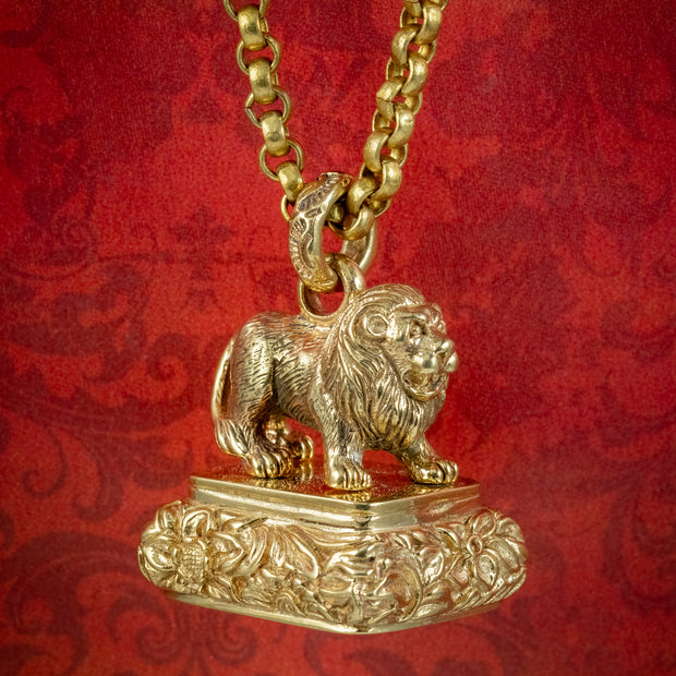 Antique Georgian Lion Intaglio Fob And Chain Necklace Circa 1800 