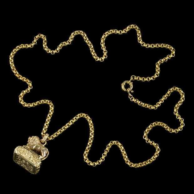 Antique Georgian Lion Intaglio Fob And Chain Necklace Circa 1800 