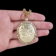ANTIQUE GEORGIAN LOCKET AND CHAIN SILVER 18CT GOLD GILT hand
