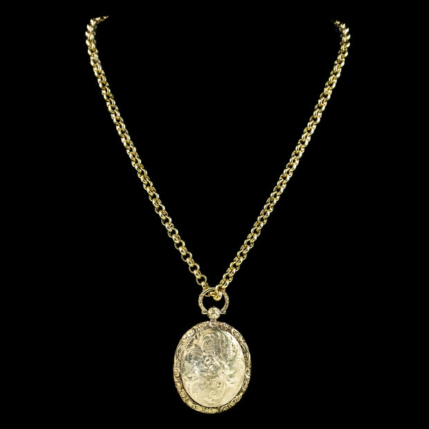 ANTIQUE GEORGIAN LOCKET AND CHAIN SILVER 18CT GOLD GILT neck