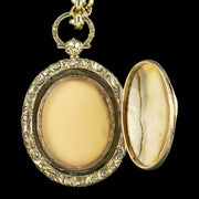 ANTIQUE GEORGIAN LOCKET AND CHAIN SILVER 18CT GOLD GILT open