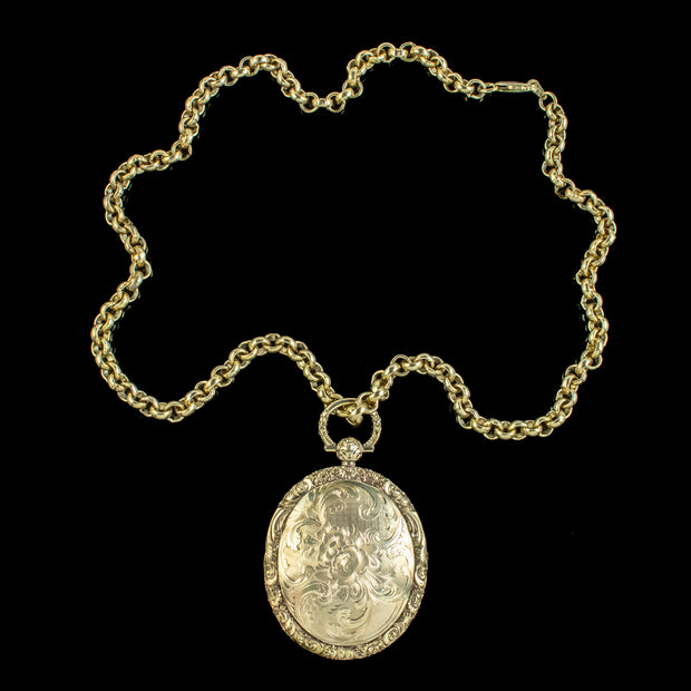 ANTIQUE GEORGIAN LOCKET AND CHAIN SILVER 18CT GOLD GILT top