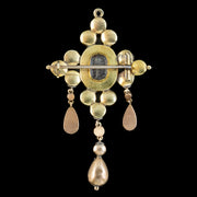 Antique Georgian Mourning Garnet Pearl Brooch 18ct Gold Hidden Locket