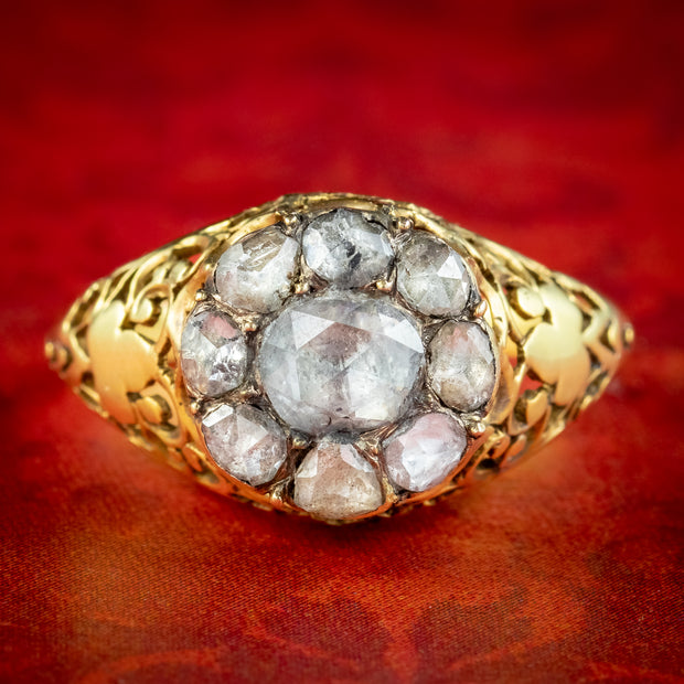 Antique Georgian Rose Cut Diamond Cluster Ring 1.5ct Total