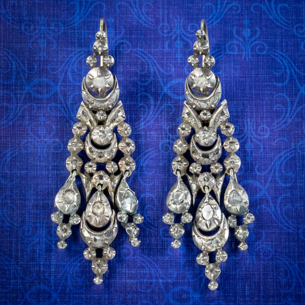 Antique Georgian Spanish Diamond Drop Earrings Silver Circa 1790