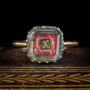 Antique Georgian Stuart Rock Crystal Ring Gold Wire Cipher Circa 1730