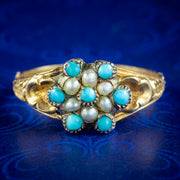 Antique Georgian Turquoise Pearl Flower Ring With Locket