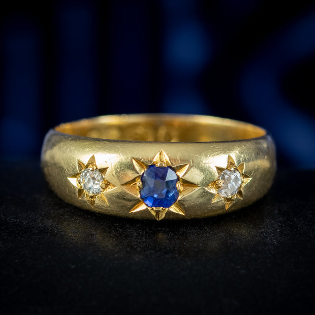Antique Victorian Sapphire Diamond Gypsy Ring Dated 1892