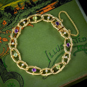 Antique Suffragette Edwardian Bracelet Peridot Pearl Amethyst 9ct Gold Circa 1910