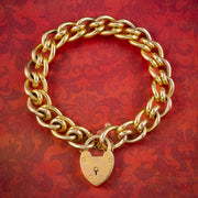 Antique Victorian 15ct Gold Curb Bracelet With Heart Padlock