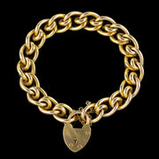 Antique Victorian 15ct Gold Curb Bracelet With Heart Padlock