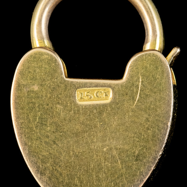 Antique Victorian 15ct Gold Curb Bracelet With Heart Padlock