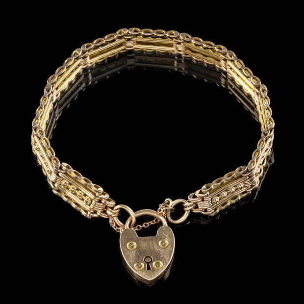 Antique Victorian 15ct Gold Gate Bracelet And Heart Padlock 