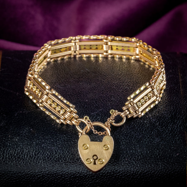 Antique Victorian 15ct Gold Gate Bracelet And Heart Padlock 