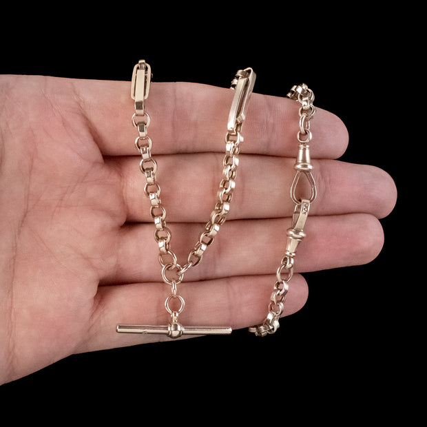 Antique Victorian 9ct Gold Albert Chain With T-Bar 