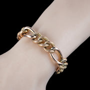 Antique Victorian 9ct Gold Chunky Curb Bracelet With Heart Padlock 