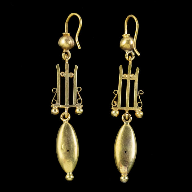 Antique Victorian 9ct Gold Etruscan Drop Earrings 