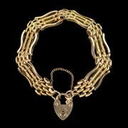 Antique Victorian 9ct Gold Gate Bracelet And Heart Padlock
