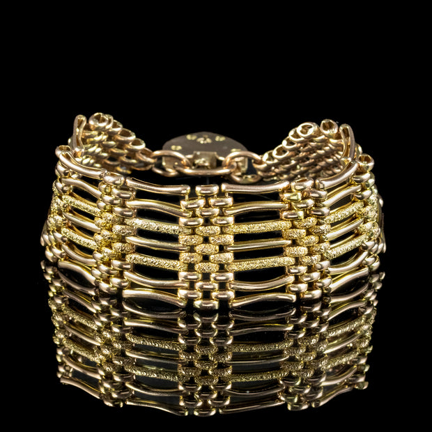 Antique Victorian 9ct Gold Gate Bracelet And Heart Padlock 