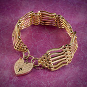 Antique Victorian 9ct Gold Gate Bracelet Heart Padlock 