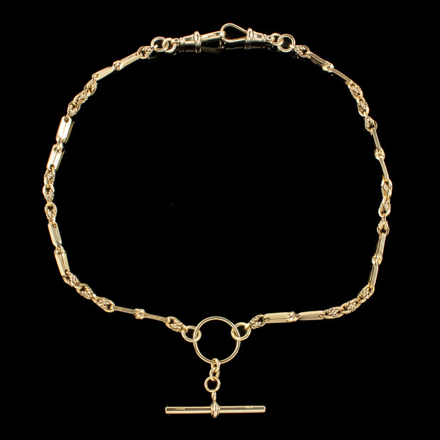 Antique Victorian Albert Chain 9ct Gold With T-Bar