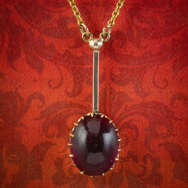 Antique Victorian Almandine Garnet Pendant Necklace 12ct Cabochon Circa 1900