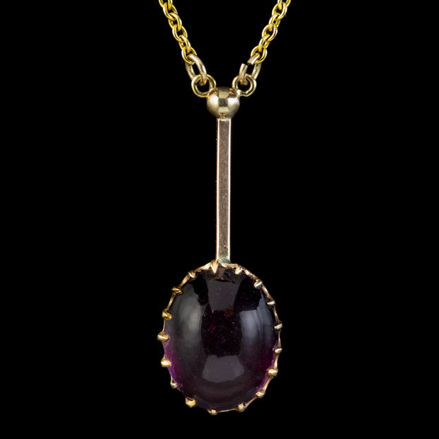 Antique Victorian Almandine Garnet Pendant Necklace 12ct Cabochon Circa 1900