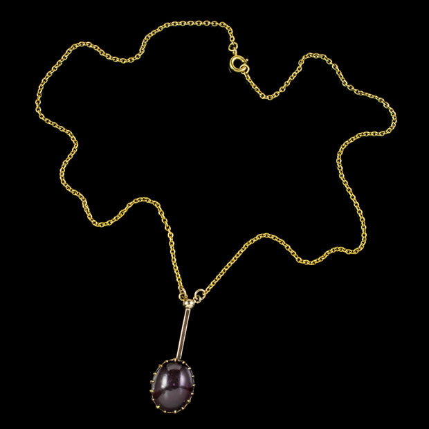 Antique Victorian Almandine Garnet Pendant Necklace 12ct Cabochon Circa 1900