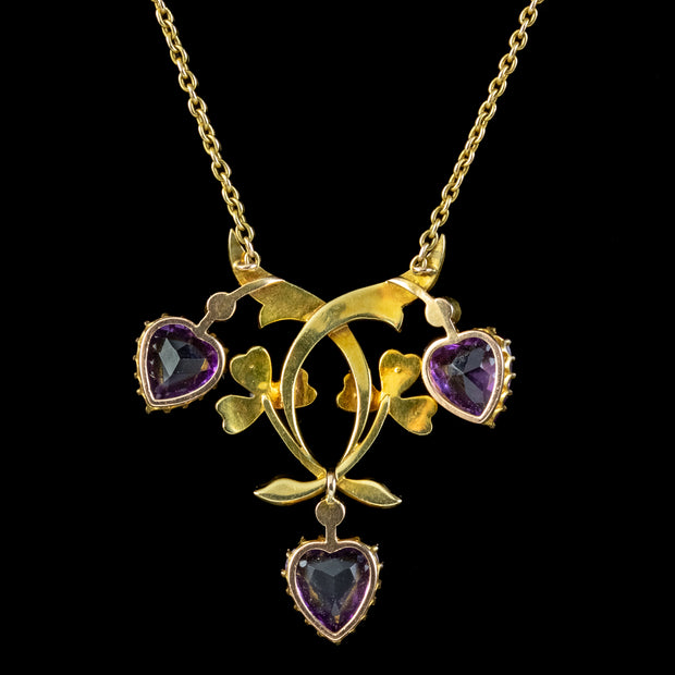 Antique Victorian Amethyst Heart Lavaliere Necklace 18ct Gold