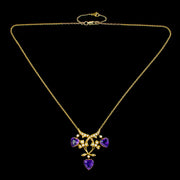 Antique Victorian Amethyst Heart Lavaliere Necklace 18ct Gold