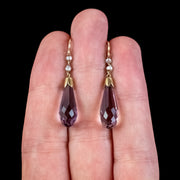Antique Victorian Amethyst Pearl Drop Earrings 15ct Gold Circa 1900