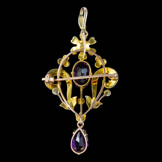 Antique Victorian Amethyst Pearl Pendant 9ct Gold