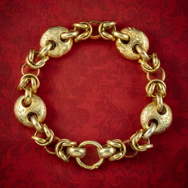 Antique Victorian Anchor Link Bracelet Silver 18ct Gold Gilt