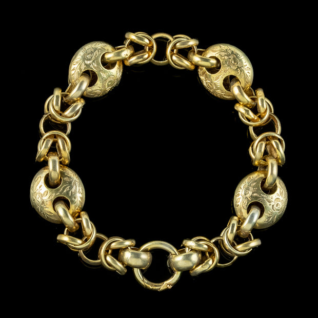 Antique Victorian Anchor Link Bracelet Silver 18ct Gold Gilt