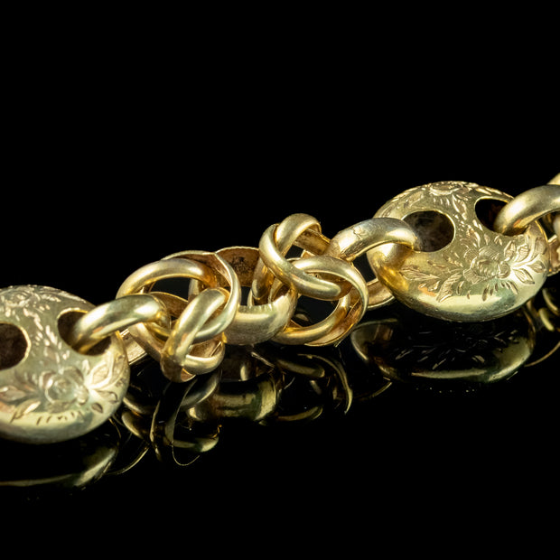 Antique Victorian Anchor Link Bracelet Silver 18ct Gold Gilt